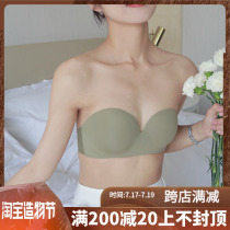 Strapless underwear womens summer thin breathable bandeau small chest gathered on the support non-slip non-trace glossy beauty back bra