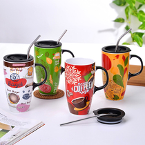 Creative mug Large capacity ceramic cup Female cute ins style couple Household water cup Coffee cup with lid spoon