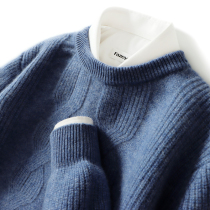 Mens 100% pure wool autumn and winter new mens round neck thick sweater casual business knitted base cashmere sweater