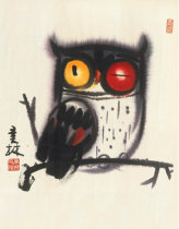 Owl Han Meilin painter celebrity calligraphy and painting 30 * 38cm