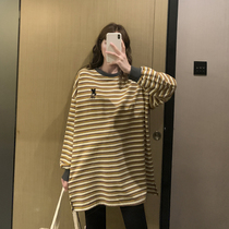 Maternity dress spring and autumn base top cotton large size fashion medium long long sleeve casual loose Korean version of the tide spicy mom t-shirt