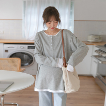 Maternity dress spring blouses 2022 new Korean version elastic fashion round collar fake two long sleeves T-shirt foreign air boomer