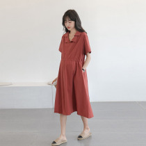 Flower to Fenghua~Professional frock maternity dress summer dress temperament double lapel mid-length waist maternity dress