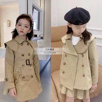  Nanya hibiscus 21 autumn and winter new girls British style khaki belt windbreaker childrens petal double-breasted jacket