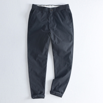 Mr Wu cotton and hemp casual trousers mens summer thin plaid Halterneck pants mens linen slim-fit small pants tide