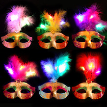 Luminous Feather Mask Three lights Luminous Mask Fashion painted feather Princess Mask Bar Mask Girl toy