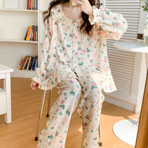 Confinement clothing pure cotton gauze postpartum breastfeeding pajamas spring and autumn thin section June 7 summer breastfeeding pregnant women home service 89