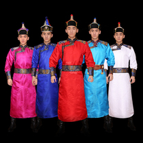 Mongolian long mens satin Mongolian robe costume minority costume performance dance Daily wedding dress New