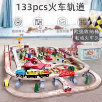 Wooden rail car high-speed train childrens educational toy baby assembly with set large electric train