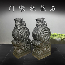 Stone carved door mound with drumstone a pair of home doorways green stone lions Kirin leopard The new Chinese antique made of old stone drums