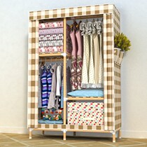 W Simple wardrobe Solid wood household rental room Childrens single double wardrobe storage cabinet Oxford cloth zipper storage