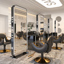 Net red hairdressing shop mirror table simple barber shop mirror hair salon special with lamp single double-sided floor cutting mirror tide