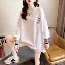 2021 spring and autumn maternity womens long sleeve T-shirt female Korean version of ins loose medium long line velvet casual top base shirt tide