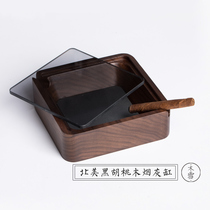 Black Walnut Wood Solid Wood Windproof Double Groove With Lid Ashtrays Modern Minima Cigarette Ash Home Office Hotel Folk