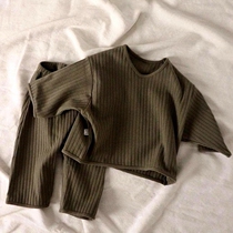 Autumn Korean version of the pit strip tops and pants 2-piece set children ins men and women baby fashion comfortable leisure home set