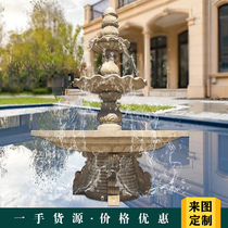 Stone carving fountain outdoor granite large water bowl fountain European landscape factory garden sculpture flowing water ornaments