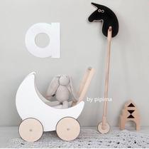 Ass mother ins explosion wooden toy white moon shape stroller baby toddler stroller toy photo