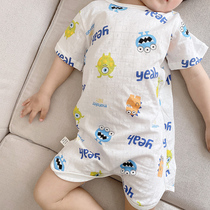 Summer baby pure cotton breathing one-piece pajamas Boys cartoon nightgown home clothes Girls nightgown thin air conditioning clothes