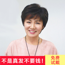 Send mom wig female short hair round face short curls real hair natural realistic fluffy middle-aged and elderly real hair set