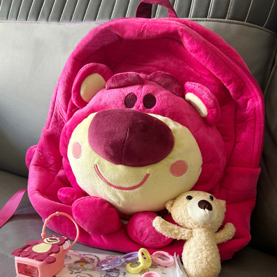 taobao agent Fuchsia cute one-shoulder bag, brand Japanese backpack, Korean style, with little bears