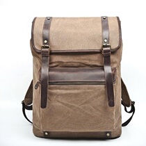Foreign trade pepper salt canvas Crazy Horse leather backpack mens outdoor travel bag large capacity computer backpack tail goods