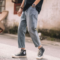 Rabbit First Sensen Homemade Loose Straight Drum Jeans Mens Spring Autumn Season Small Straight Foot 90% Pants Trendy Fit Casual Pants
