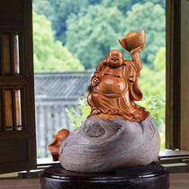 Taihang cliff Bai Chen-Chen with root carving handlebar Guanyin Maitreya wood carving living room decoration Zhaocai town handicraft