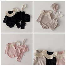  Korean style baby Korean version ins strap three-piece set Female baby triangle climbing suit bib hat set