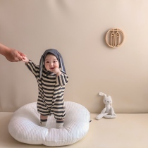 ins new autumn baby cute rabbit ear climbing suit men and women baby stripes loose conjoined ha clothing with hat