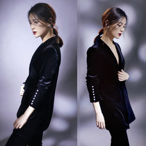 2021 Amasch new autumn and winter new official website golden velvet wide leg pants suit suit suit suit jacket women