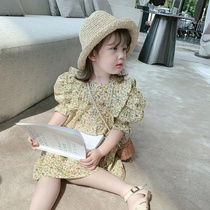 Girls Childrens Clothing 2021 new style girls foreign style floral skirt childrens summer dress baby short sleeve skirt thin