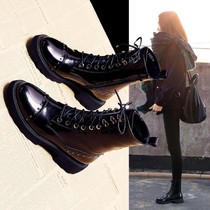 A D Hepburn knock good-looking ~ handsome locomotive Martin boots female English rivets patent leather wild side zipper