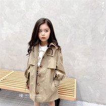 Girls Spring and Autumn Clothes British Style Lapel Female Treasure Mid-length Hooded Windbreaker Korean Belt