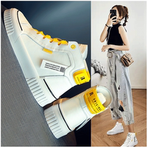 Tide brand high-help womens shoes 2021 new leather womens shoes Joker Sports Leisure board shoes small white father ins