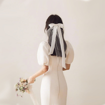 New small head yarn Korean style simple bow collar certificate registration wedding headdress Super Xiansen series short Brigade bride