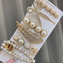 South Korea Dongdaemun feather hairclip 6-piece set of scissors Pearl alloy hairpin Net red clip clip
