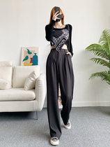 2021 autumn gray suit pants wide leg mopping pants extended tall straight pants high waist pleated thin casual pants
