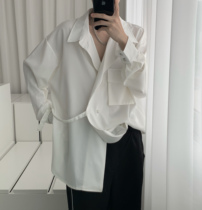 Mr. Abstinence is a niche design irregular black long-sleeved shirt male loose and loose casual shirt