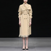 2023 autumn new fashion European and American temperament double-breasted button drop shoulders can be taken ostrich fur trench coat
