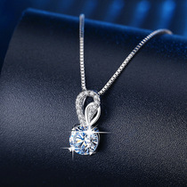 18K platinum imports mo sang shi double love necklace female 1 karat pendants four claw love choker girlfriend