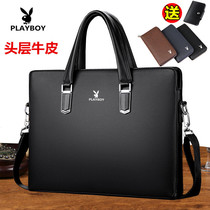 Playboy Mens Hand bag leather business horizontal 14 inch computer official 15 6 inch crossbody male briefcase