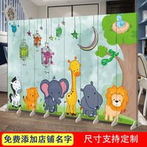 Kindergarten screen cartoon partition bedroom blocking bedside folding mobile fabric small apartment light luxury simple wall panel