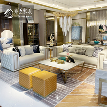 Italian light luxury leather sofa combination post-modern minimalist American villa living room high-end technology buckle sofa