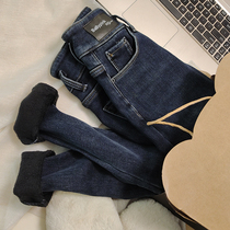 Western-air dark blue high-waisted breasted padded jeans women slim tight-fitting stretch leggings