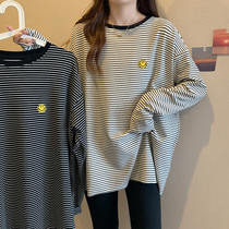Pregnancy Maternity Dress Blouse Spring Dress 2022 New Long Sleeves Striped T-shirt With Long loose Slim Korean Version Blouse Womens Clothing