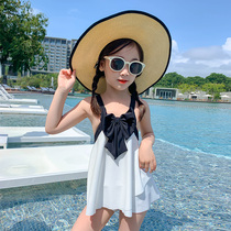 2021 new ins wind childrens swimsuit one-piece skirt bow cute big child little princess travel vacation