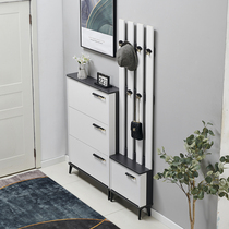 Italian style ultra-thin tipping bucket shoe cabinet entry with clothes hanger integrated against the wall home entrance narrow sitable small porch
