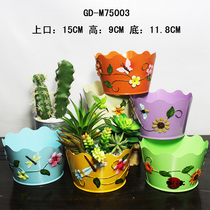 Wrought iron flower bucket tin bucket decorative pastoral iron flower pot pot multi-meat flower pot creative flower pot