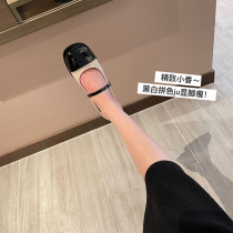 Gosen Custom White Square Head Mary Rare Shoes Woman Retro Collage 100 Hitch Strap Shallow Mouth Single Shoe Woman Coarse Heels