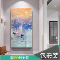 Porch decorative painting modern simple home corridor hanging painting vertical hand painted landscape oil painting light luxury aisle wall painting